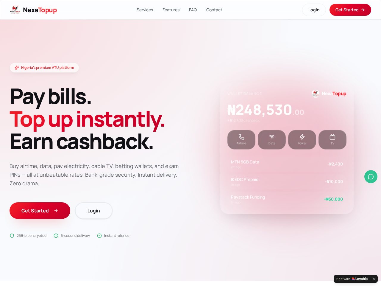 NexaTopUp digital top-up platform homepage